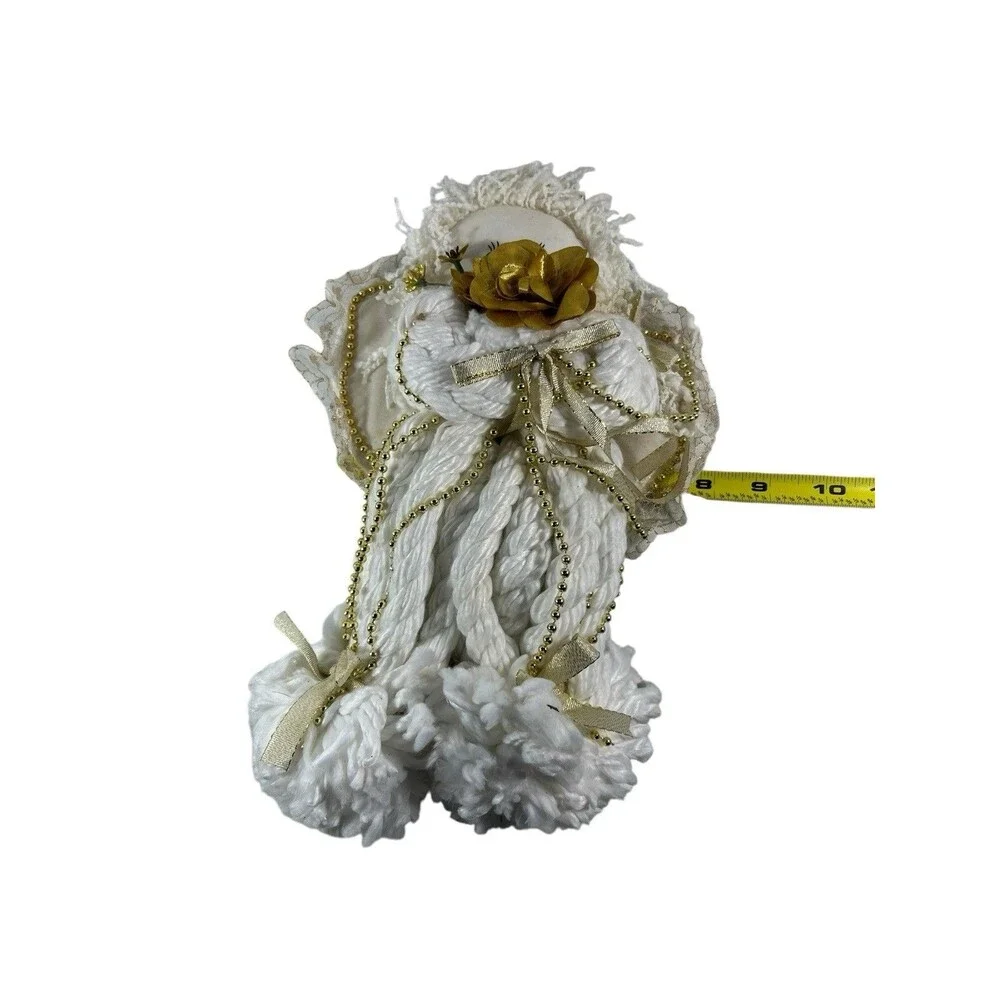 Vintage Yarn Christmas Angel Doll White Gold Shelf Sitter Handmade Holiday Decor